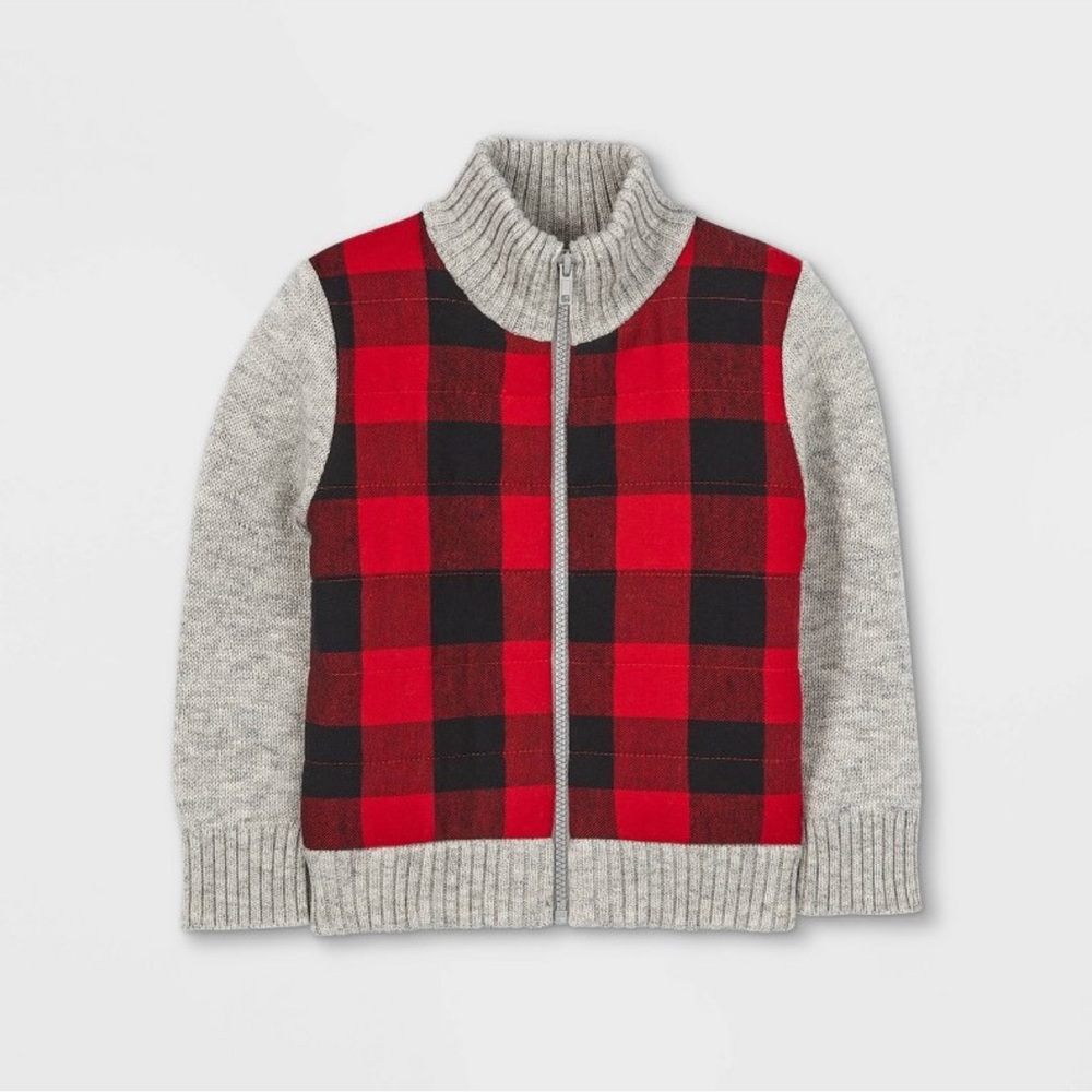 Boys buffalo check zipper sweater